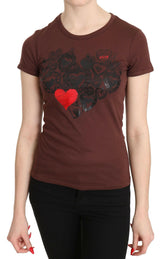 Exte Brown Hearts Printed Round Neck T-shirt Top -   -  Exte.